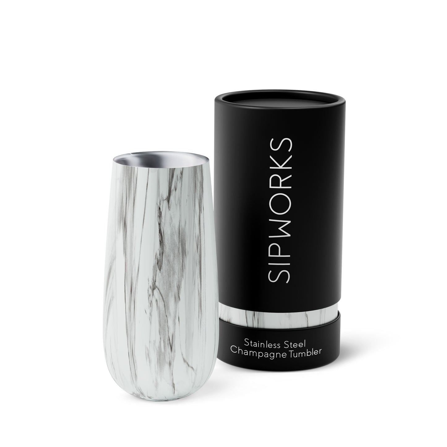 Sipworks Insulated Champagne Tumbler 8oz | White Marble