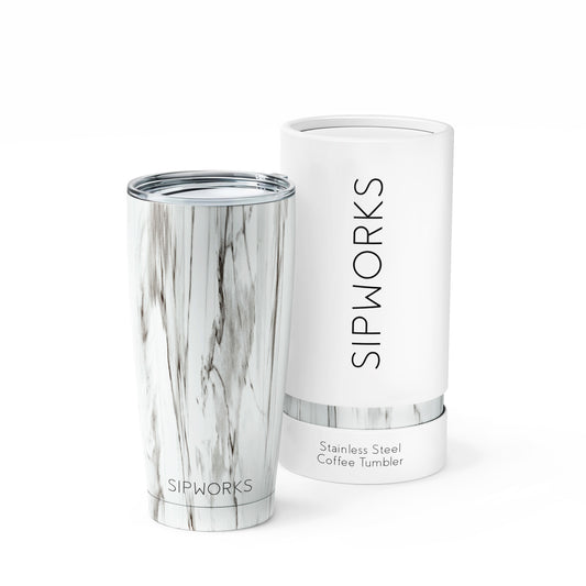 Sipworks Coffee Tumbler 20oz | White Marble