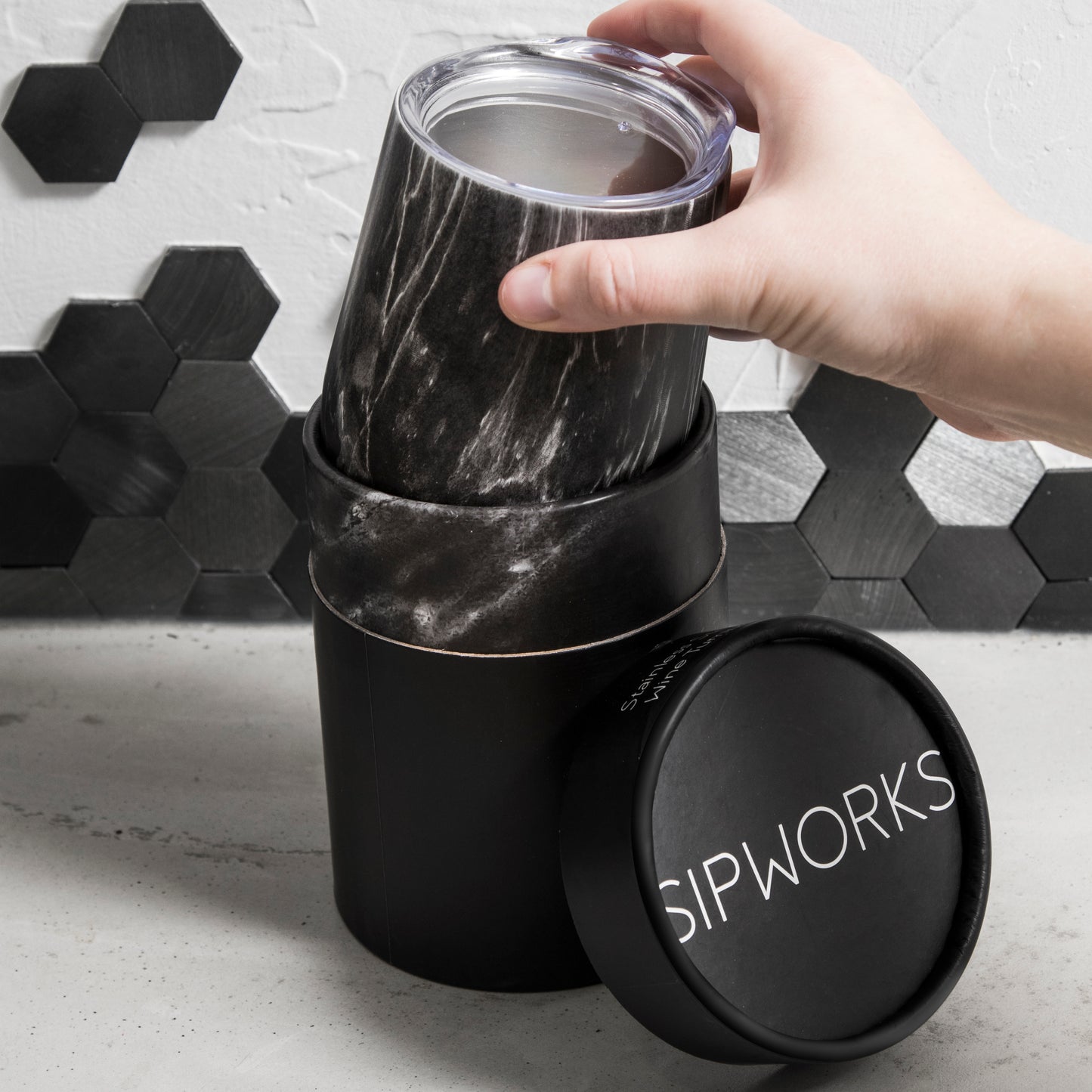 Sipworks Wine Tumbler 14oz | Gray Marble