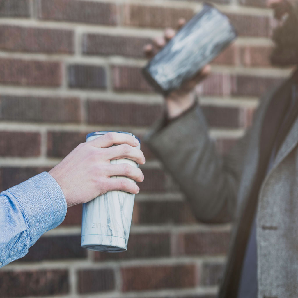 Sipworks Coffee Tumbler 20oz | White Marble