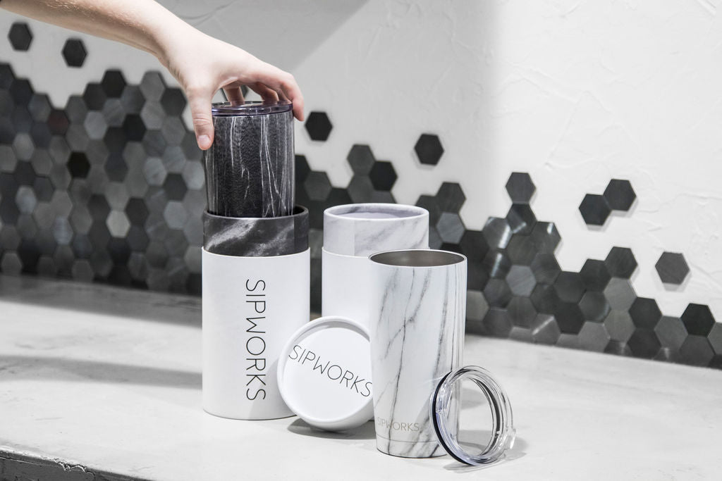 Sipworks Coffee Tumbler 20oz | White Marble
